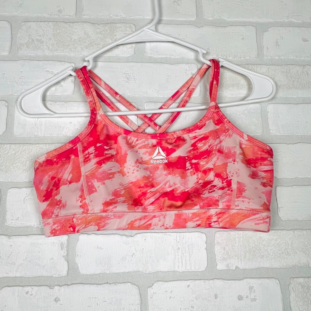 Reebok Girls Pink Orange Abstract Strappy Back Sports Bra Size 18 XXL REG231BR03